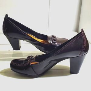 Clarks Artisan Diamond Ada Heeled Loafers Size 11W Leather Preppy Academia